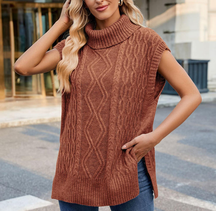 Ladies knit top with high collar and side slits Lune London