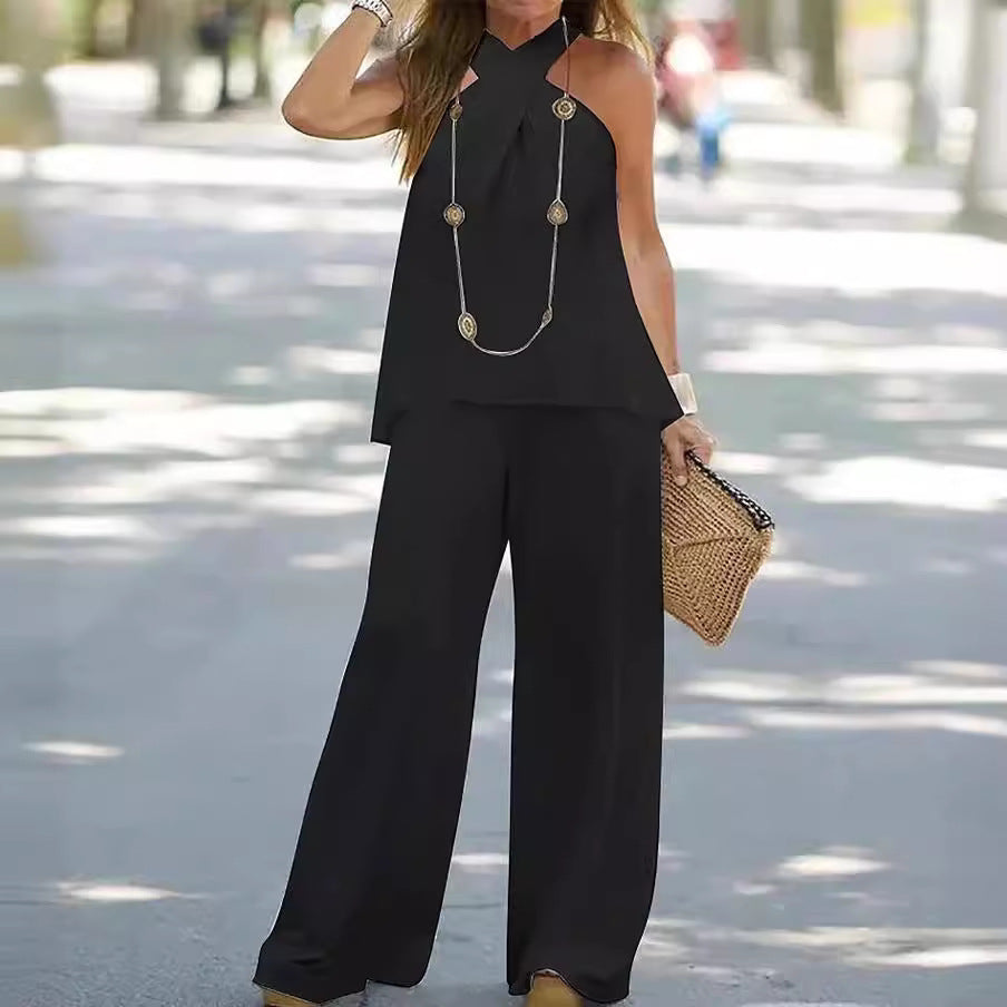 Ladies Elegant set with fluid top and wide leg pants Lune London