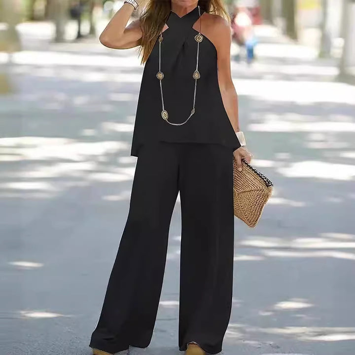 Ladies Elegant set with fluid top and wide leg pants Lune London