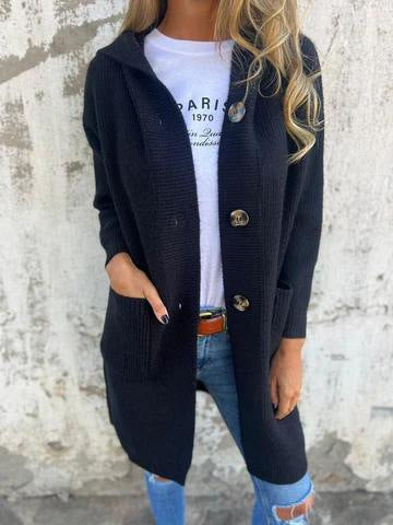 Ladies long cardigan with hood and pockets Lune London