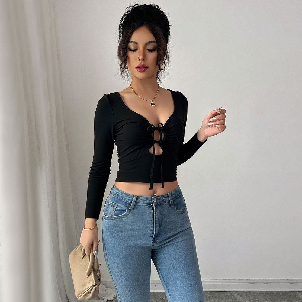 Haut court femme avec nœud décoratif et manches longues Chic & Stil