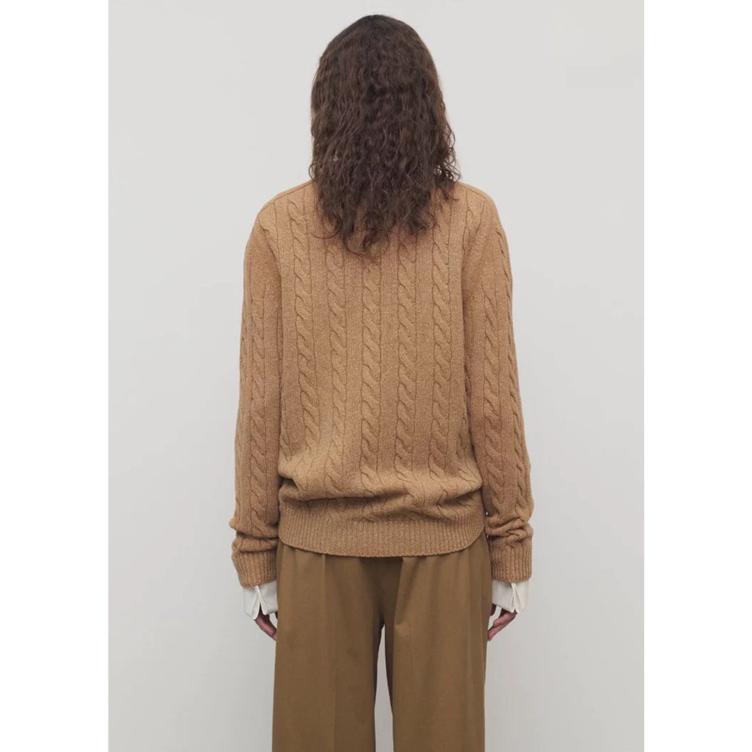 Ladies chunky knit cardigan with decorative cable pattern and button placket Lune London