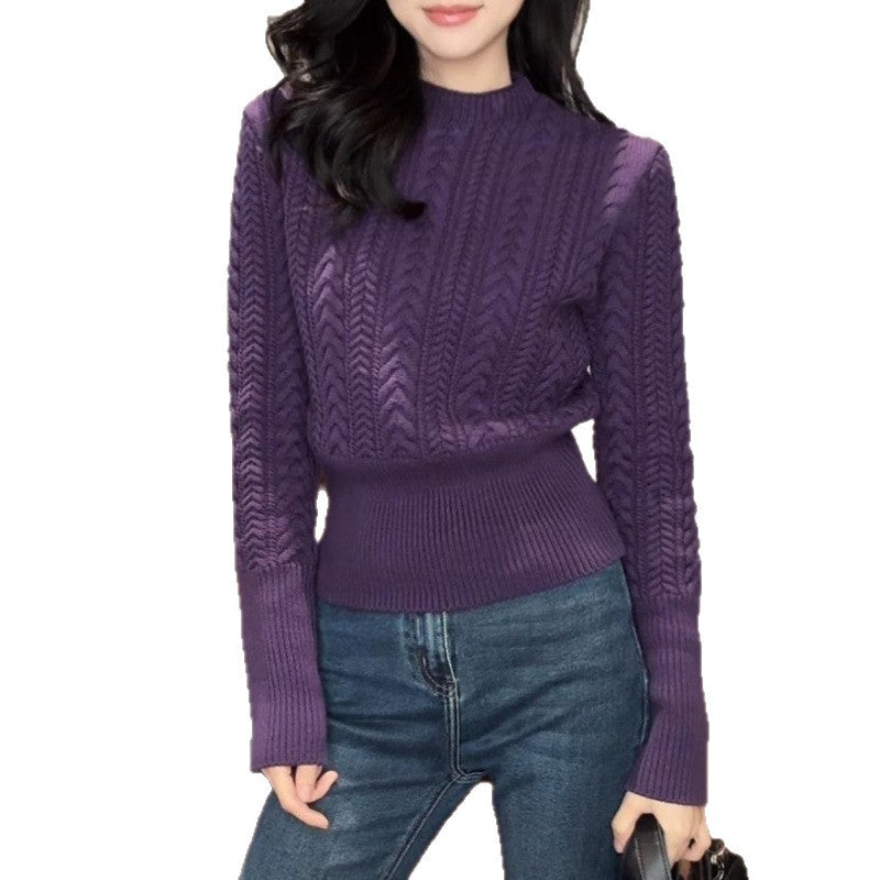 Pull en maille chunky élégant pour femmes avec taille haute et encolure ronde Chic & Stil