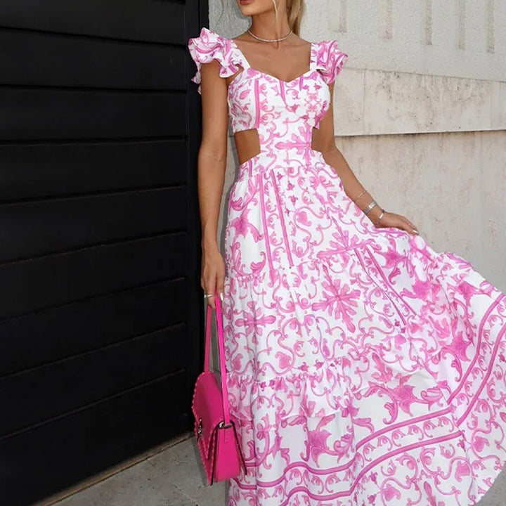 Robe maxi femme avec un design découpé romantique et des détails en volants Chic & Stil