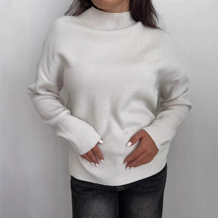 Ladies modern knit top with high collar and fine ribbed pattern Lune London