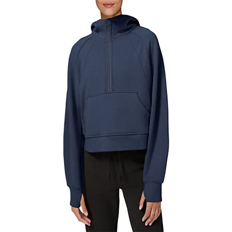 Ladies fleece hooded sweatshirt with half-zip Lune London