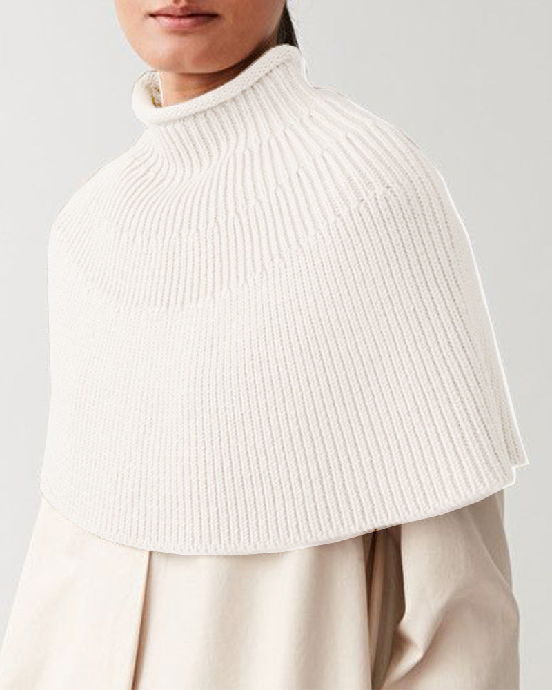 Knitted cape for women with high collar and fine rib structure Lune London