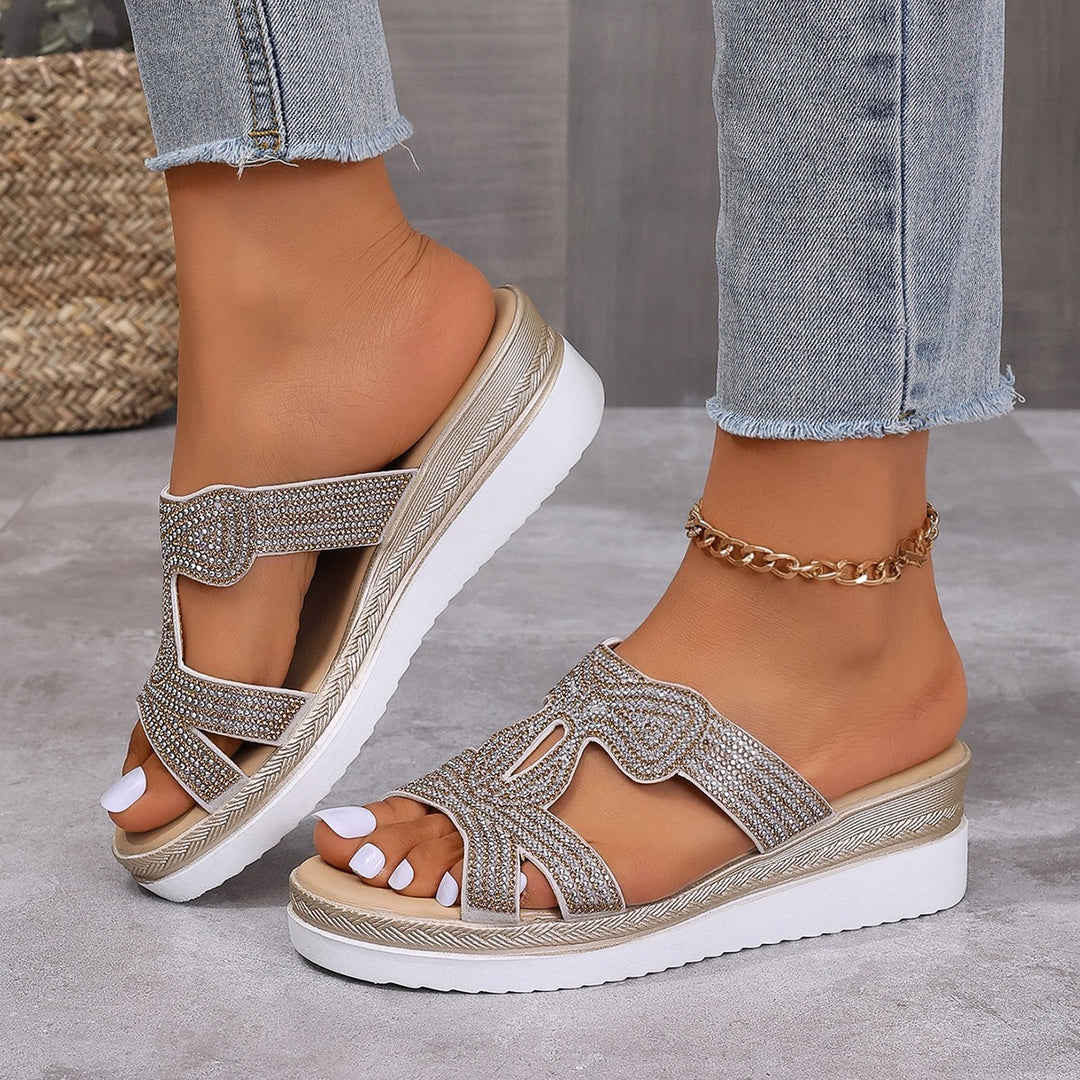 Sparkling platform sandals for women with sparkling rhinestone ornament Lune London