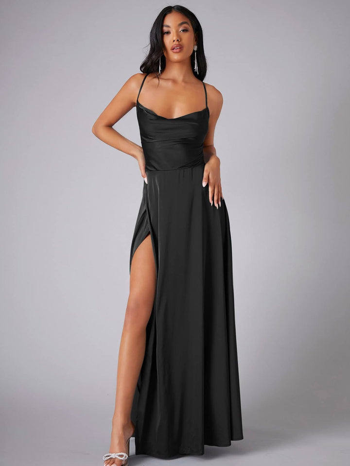Ladies Elegant Satin Maxi Dress Lune London