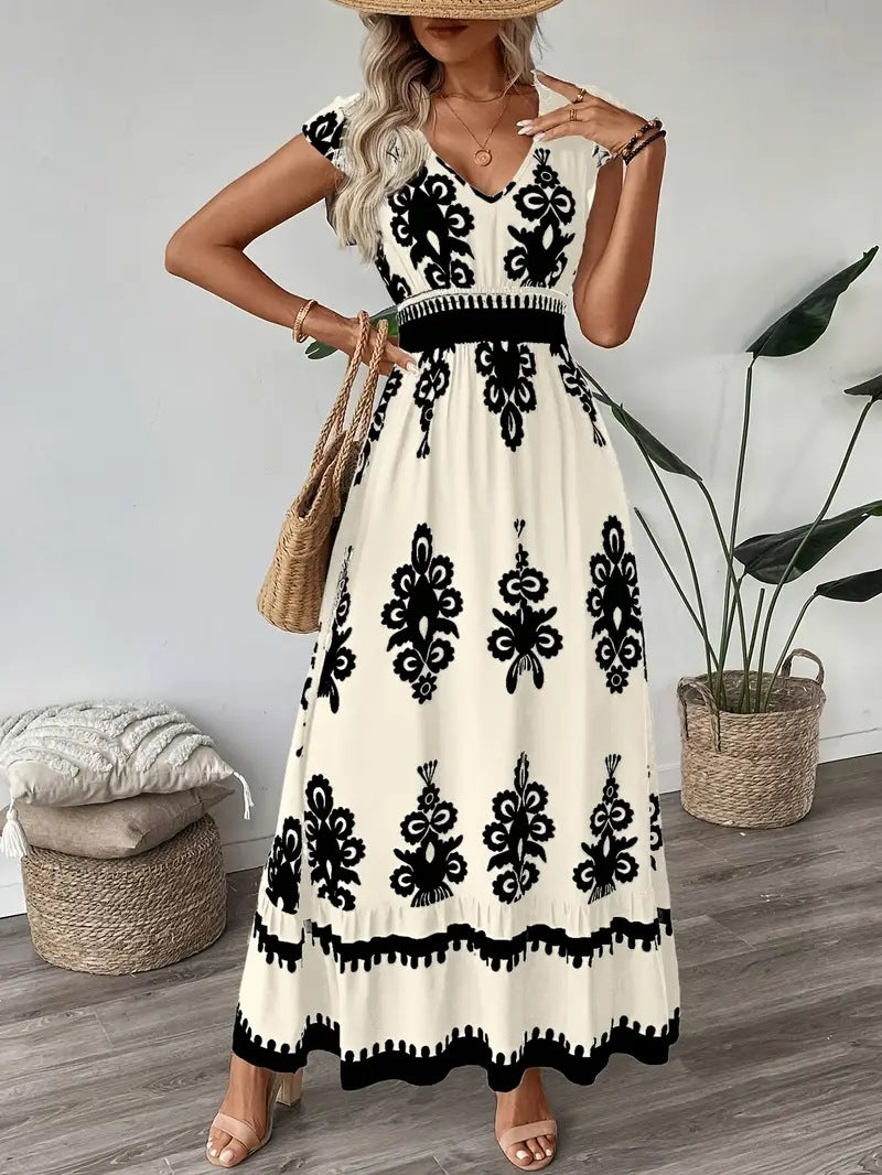 Embroidered maxi dress for women with V-neck Lune London