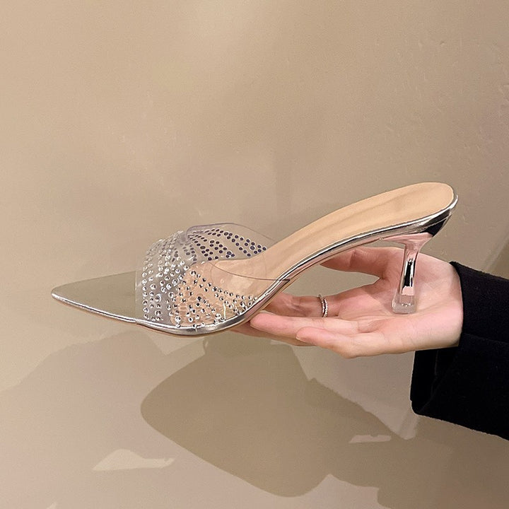Women Sparkling Mules with Transparent Upper and Elegant Accents Lune London