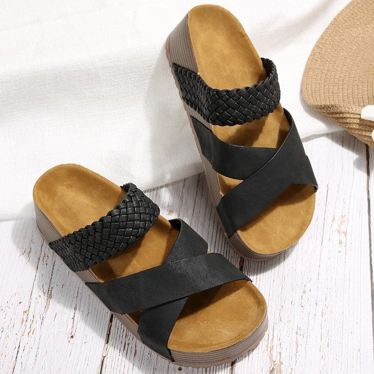 Ladies Platform Sandals with Woven Crisscross Straps Lune London