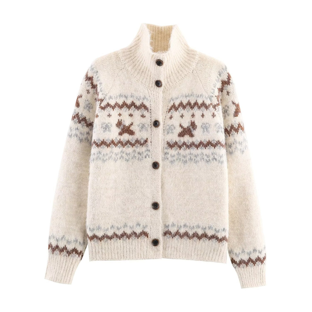 Knitted jacket for women with traditional pattern and high collar Lune London