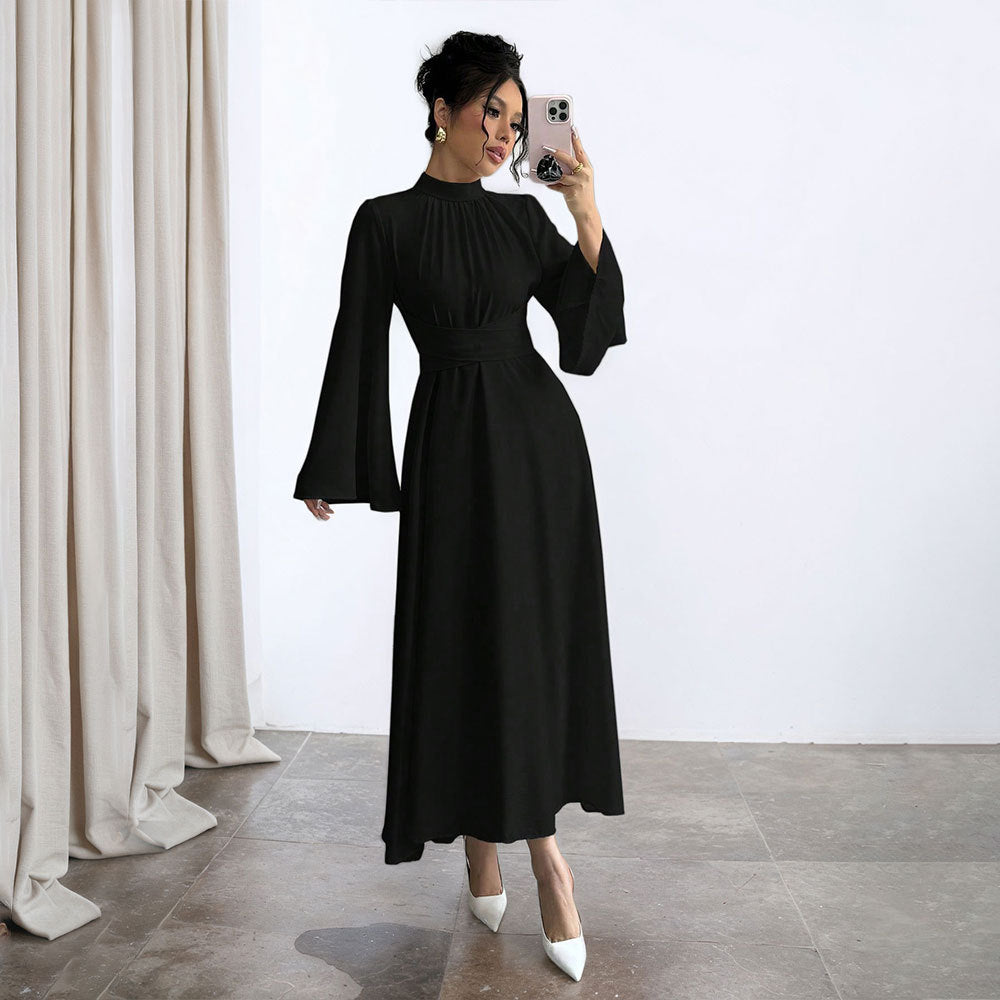Elegant Maxi Dress for Women with Flowing Sleeves and Chic High Collar & Style
