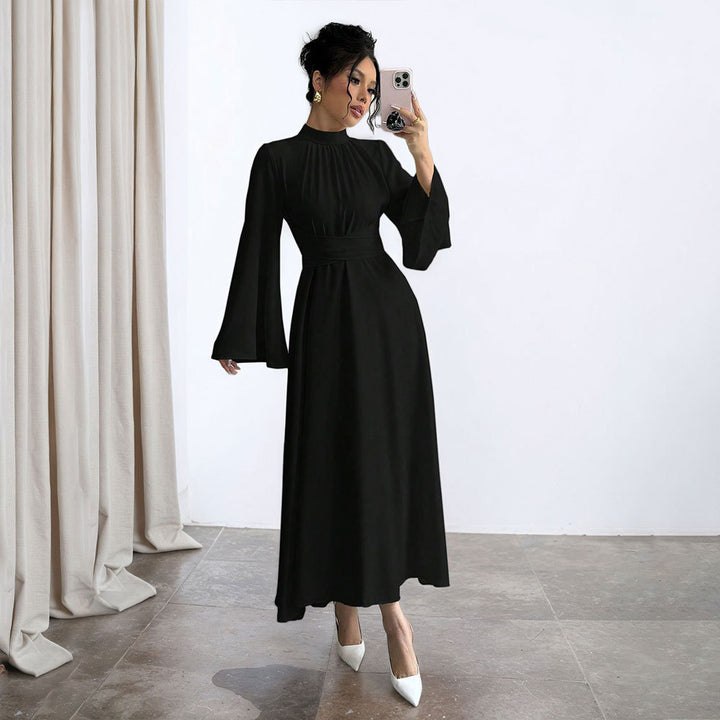 Elegant Maxi Dress for Women with Flowing Sleeves and Chic High Collar & Style
