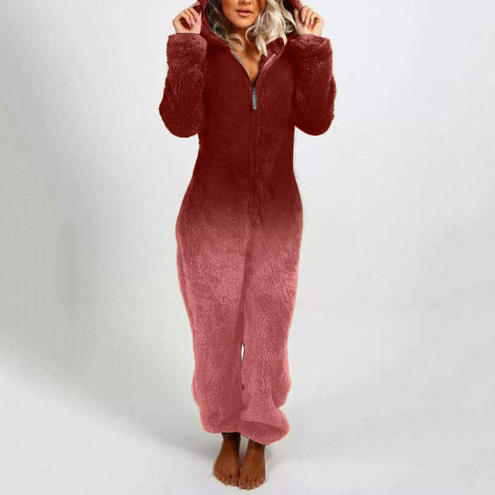 Ladies polar fleece jumpsuit with hood and gradient design Lune London