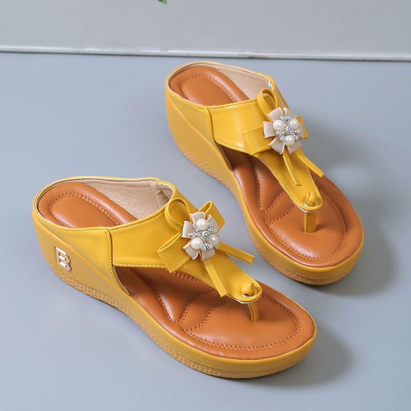 Ladies Comfortable Wedge Sandals with elegant floral appliqués Lune London