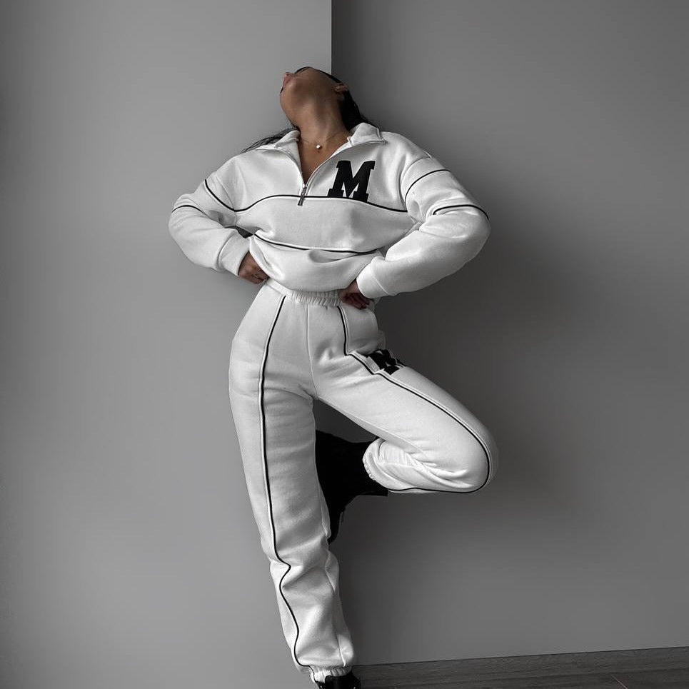 Ladies leisure tracksuit with modern vertical stripes Lune London
