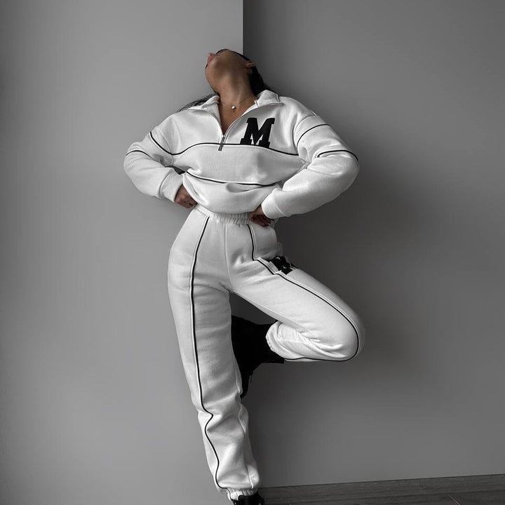 Ladies leisure tracksuit with modern vertical stripes Lune London