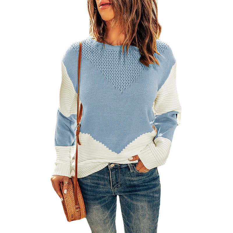 Knitted sweater for women with a modern color block pattern and a textured design Lune London