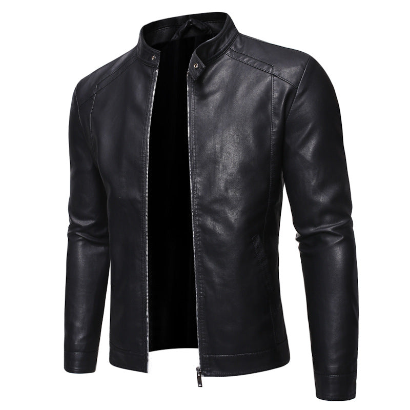 Men's leather jacket with modern stand-up collar and smooth finish Lune London