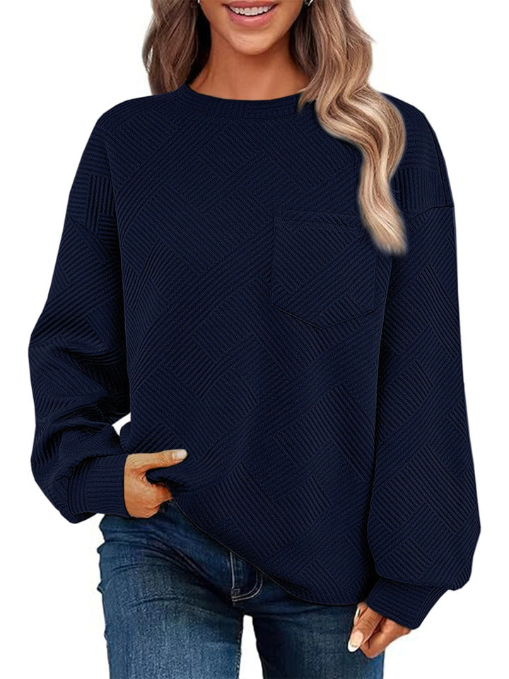 Casual sweater for women with structured fabric pattern and practical chest pocket Lune London