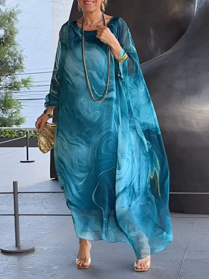 Fluid kaftan dress for women with a catchy pattern Lune London