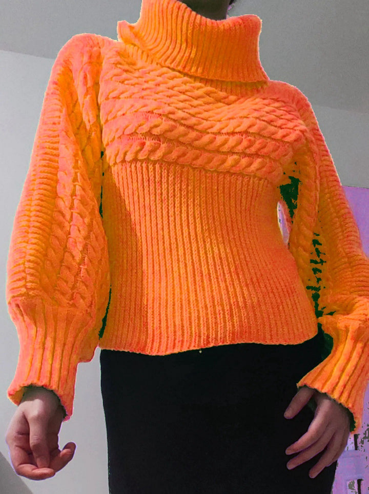 Chunky knit pullover for women with high collar and textured design Lune London