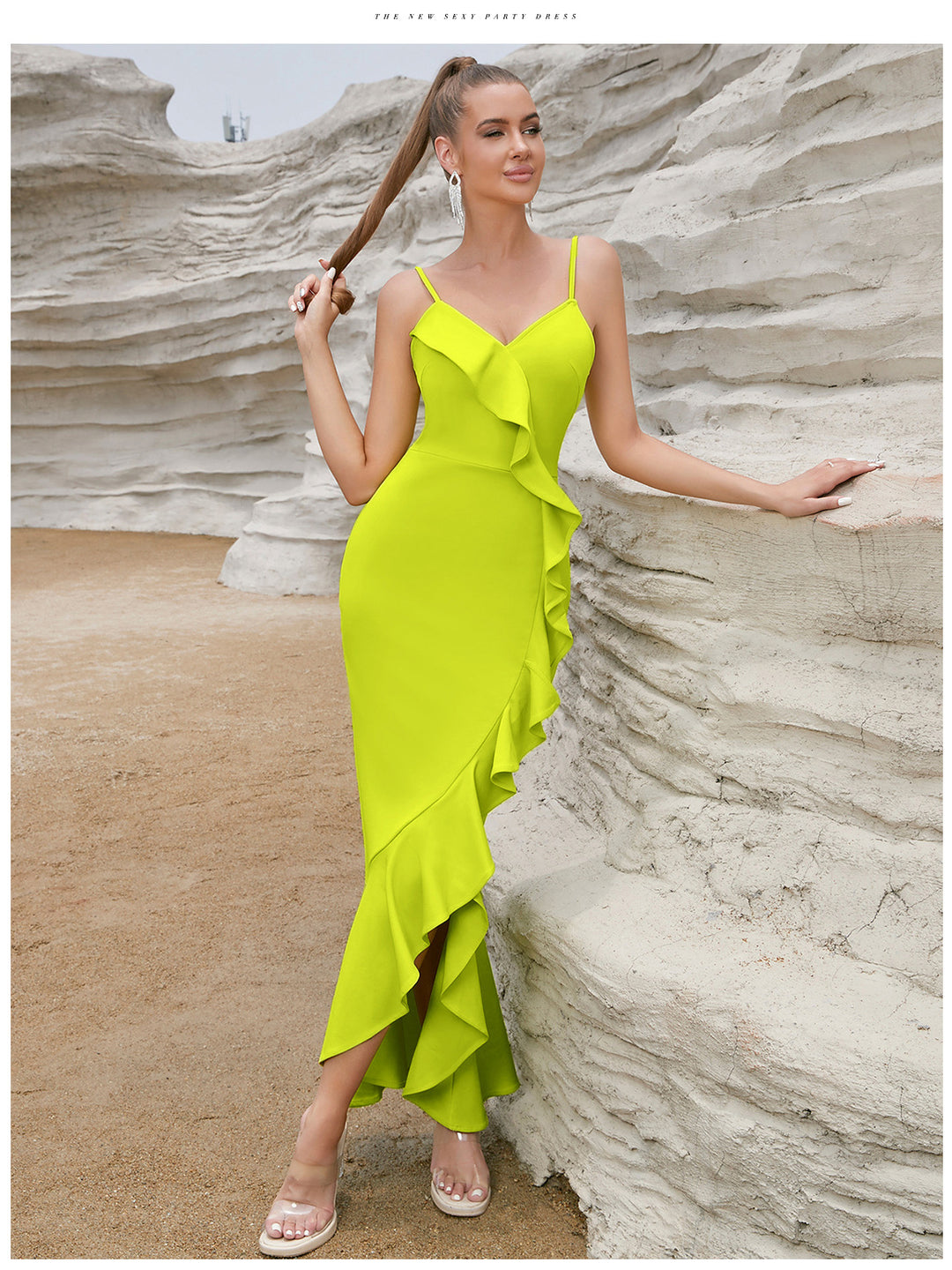 Robe Maxi Sexy pour Femme avec Volants et Fente Haute Chic & Stil