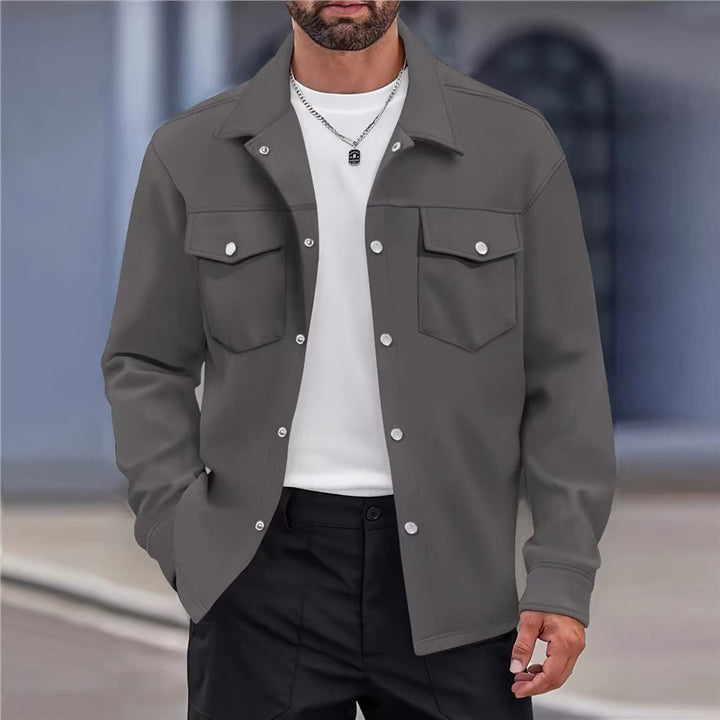 Versatile leisure jacket for men with modern pockets and chic button details.