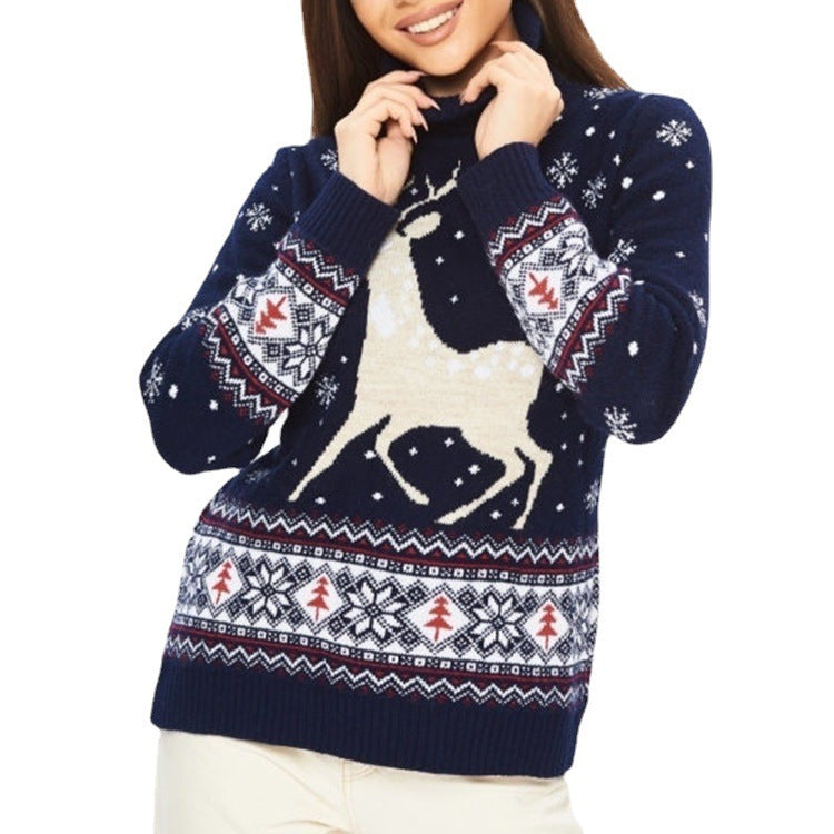Women's winter sweater with reindeer pattern and high collar Lune London