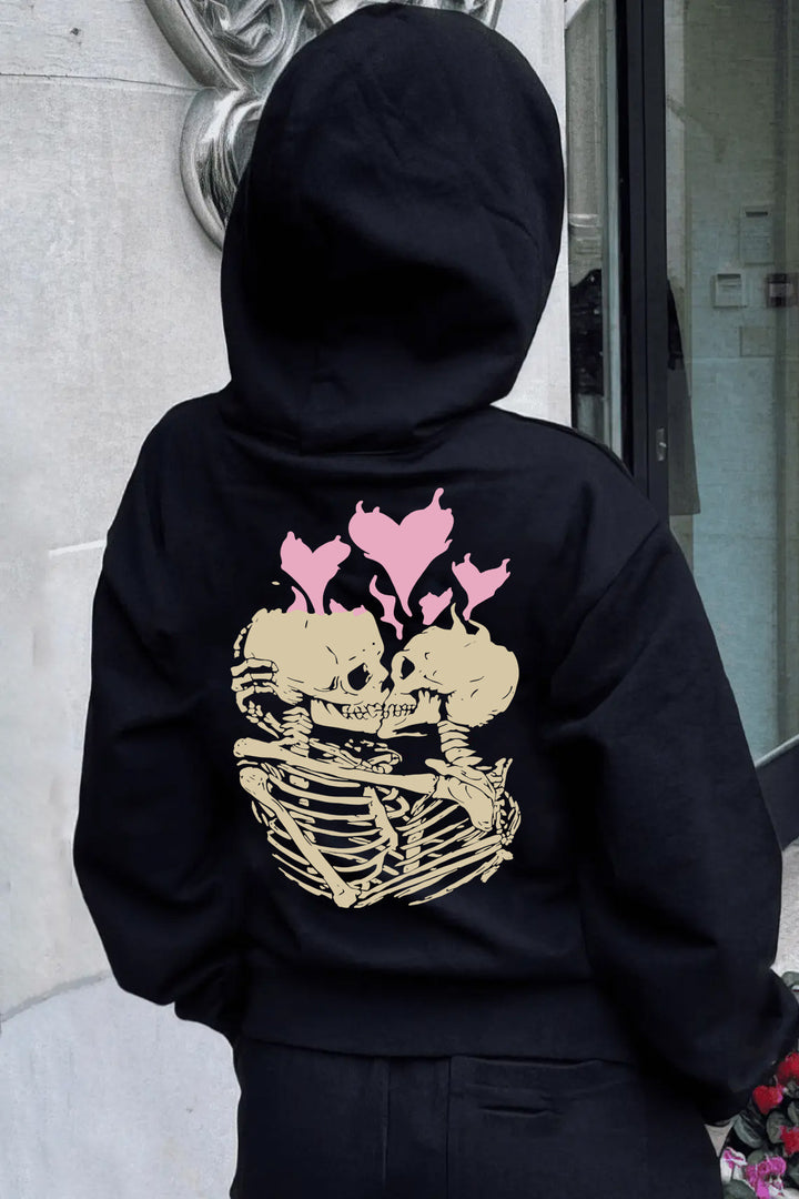 Lady Hoodie with unique skeleton pattern and chic heart graphic