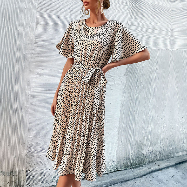 Lune London A-line midi dress for ladies with puff sleeves and drawstring at the waist