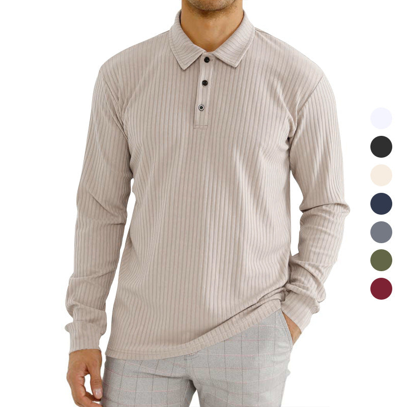 Long sleeve polo shirt for men with textured rib pattern and button detail Lune London