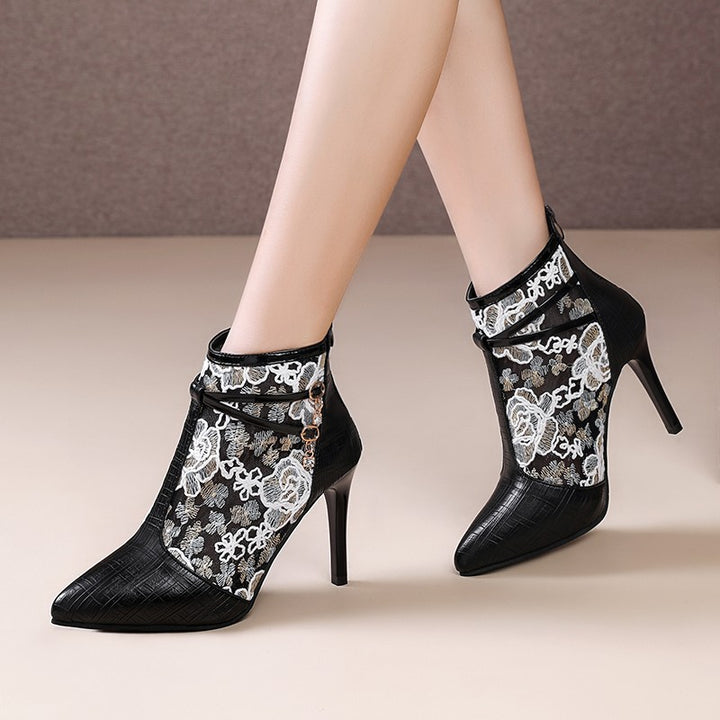 Elegant Ladies High Heel Ankle Boots with Chic Transparent Pointed Design and Style