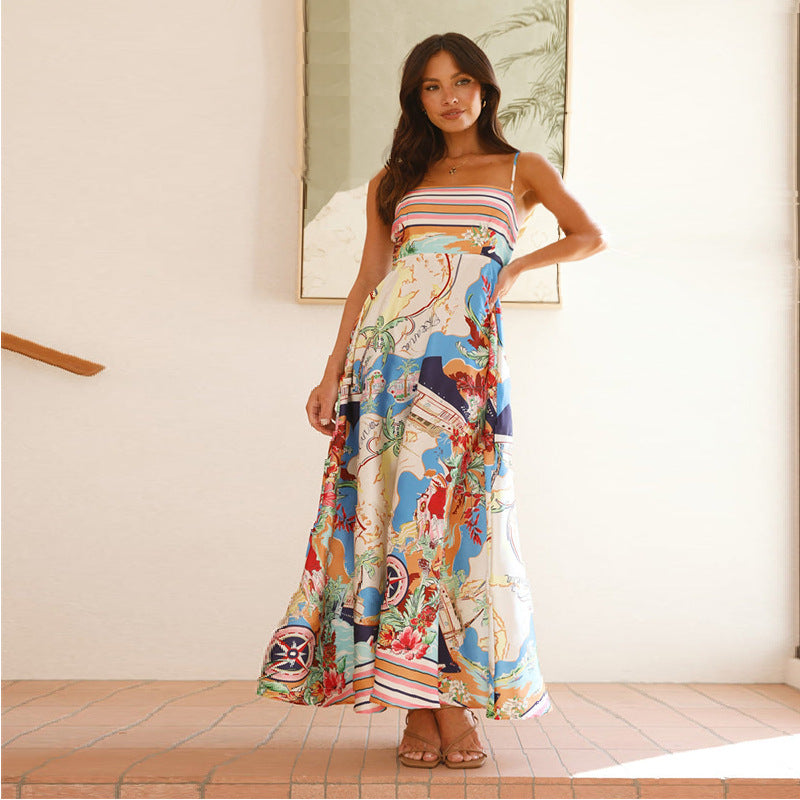 Long summer dress for women with a colorful patchwork design and practical pockets Chic & Stil