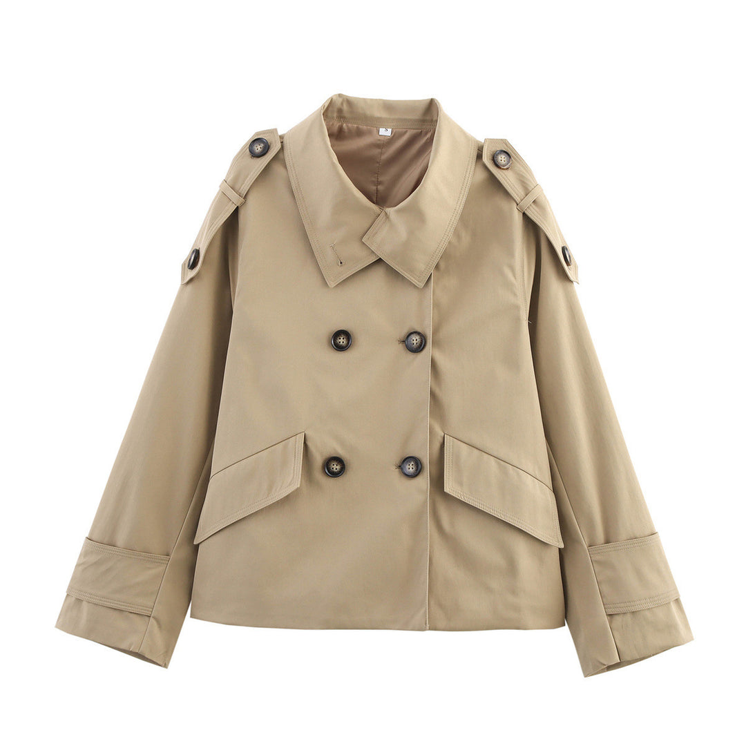 Trendy women's transition jacket with double-breasted buttons and practical pockets Lune London