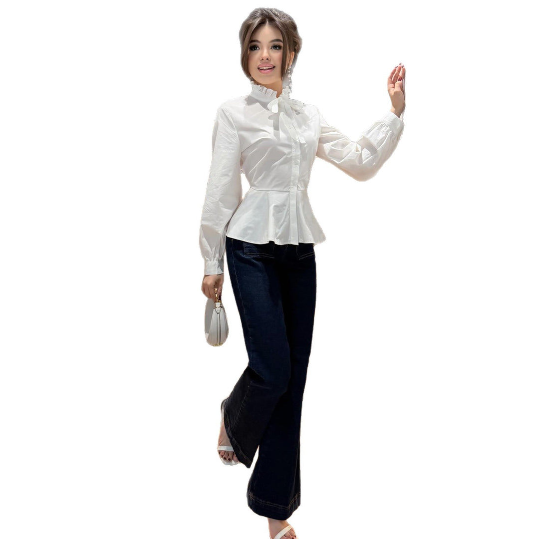 Ladies blouse with ruffle detail and flattering cut