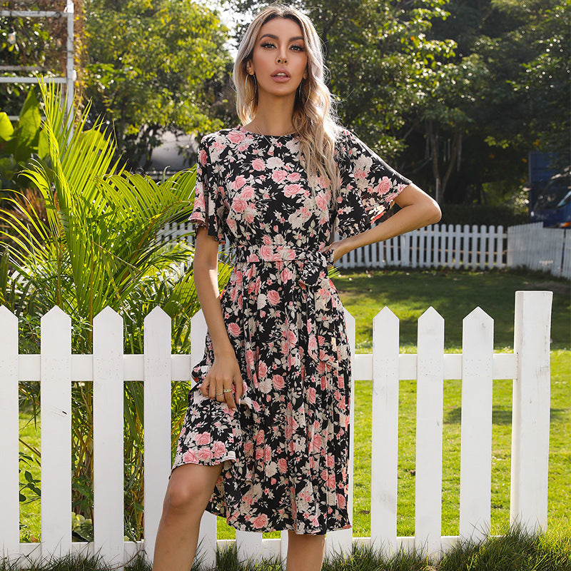 Floral wrap midi dress for women with bell sleeves Lune London