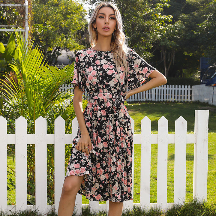 Floral wrap midi dress for women with bell sleeves Lune London