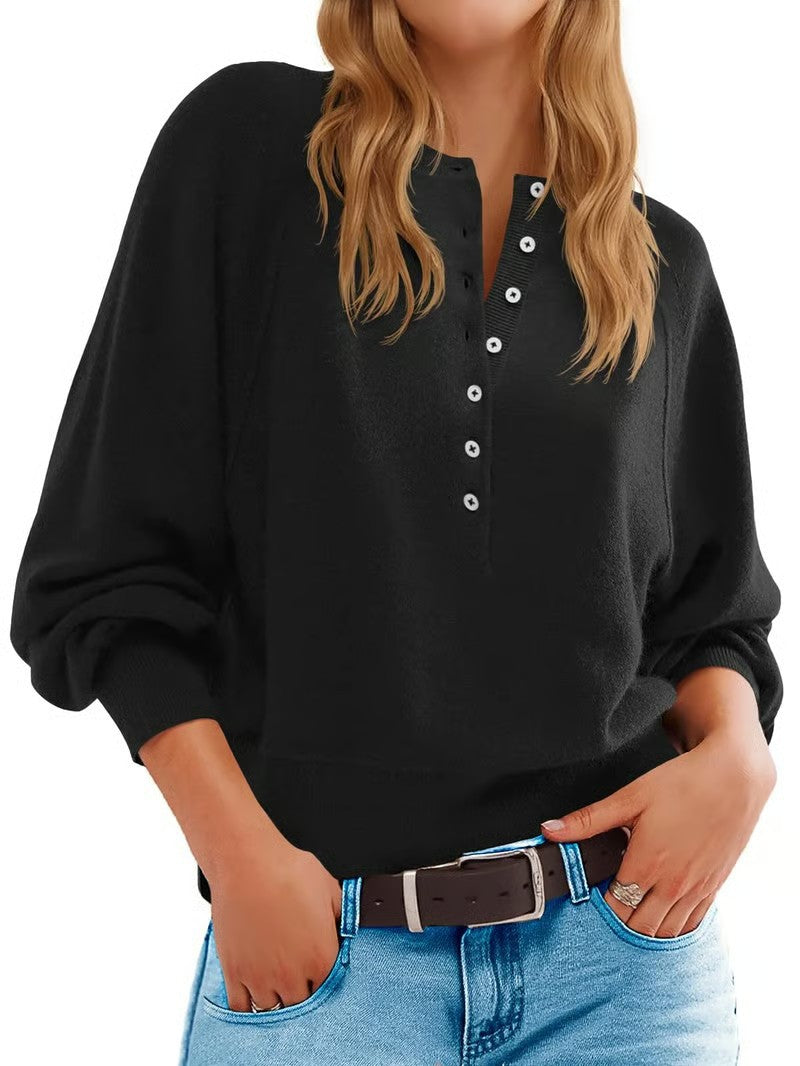 Casual knitted sweater for women with button placket Lune London