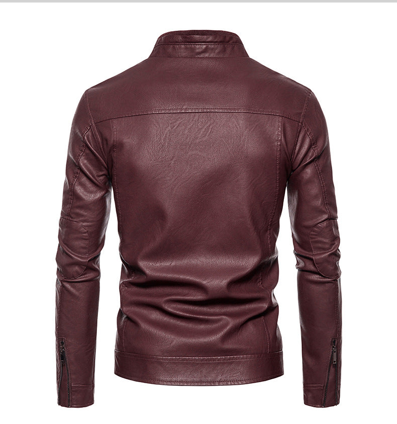 Men's leather jacket with modern high collar and innovative zippered pockets Lune London