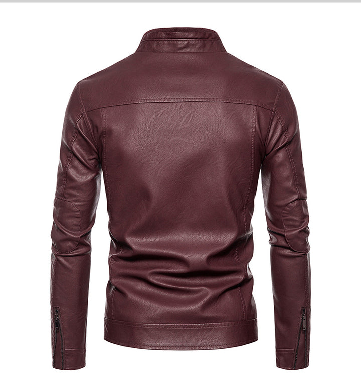 Men's leather jacket with modern high collar and innovative zippered pockets Lune London