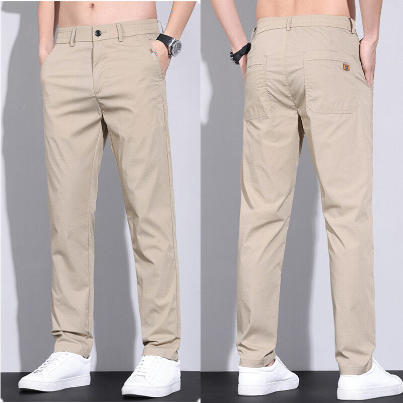 Pantalon chino tendance pour hommes avec taille élastique et poches latérales pratiques Lune London