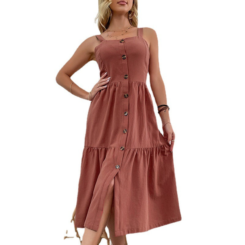 Sparkly midi dress for women with button placket