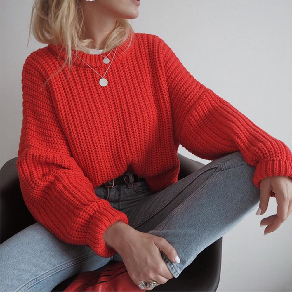Chunky knit sweater for women with a relaxed fit and voluminous sleeves Chic and Style