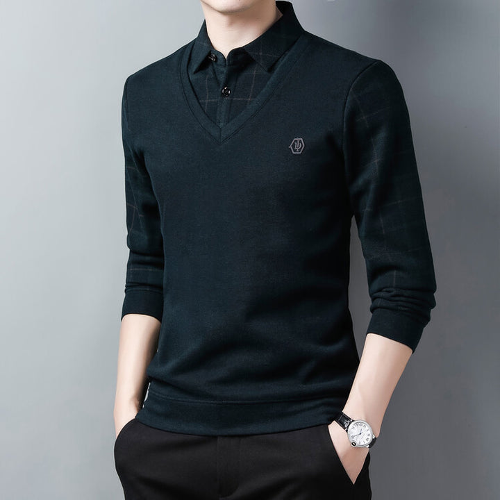 Elegant V-neck sweater for men with textured top Lune London
