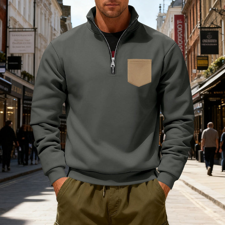 Men's fashionable sweatshirt with half zipper and applied pocket Lune London