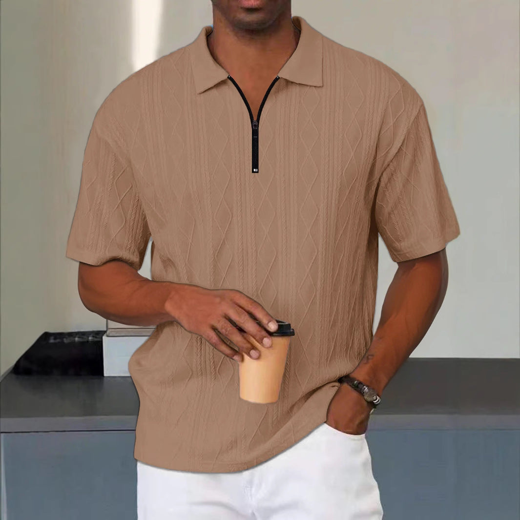 Men's polo with structured zip collar and short sleeves Lune London