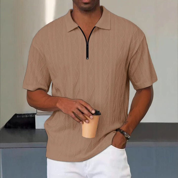 Men's polo with structured zip collar and short sleeves Lune London